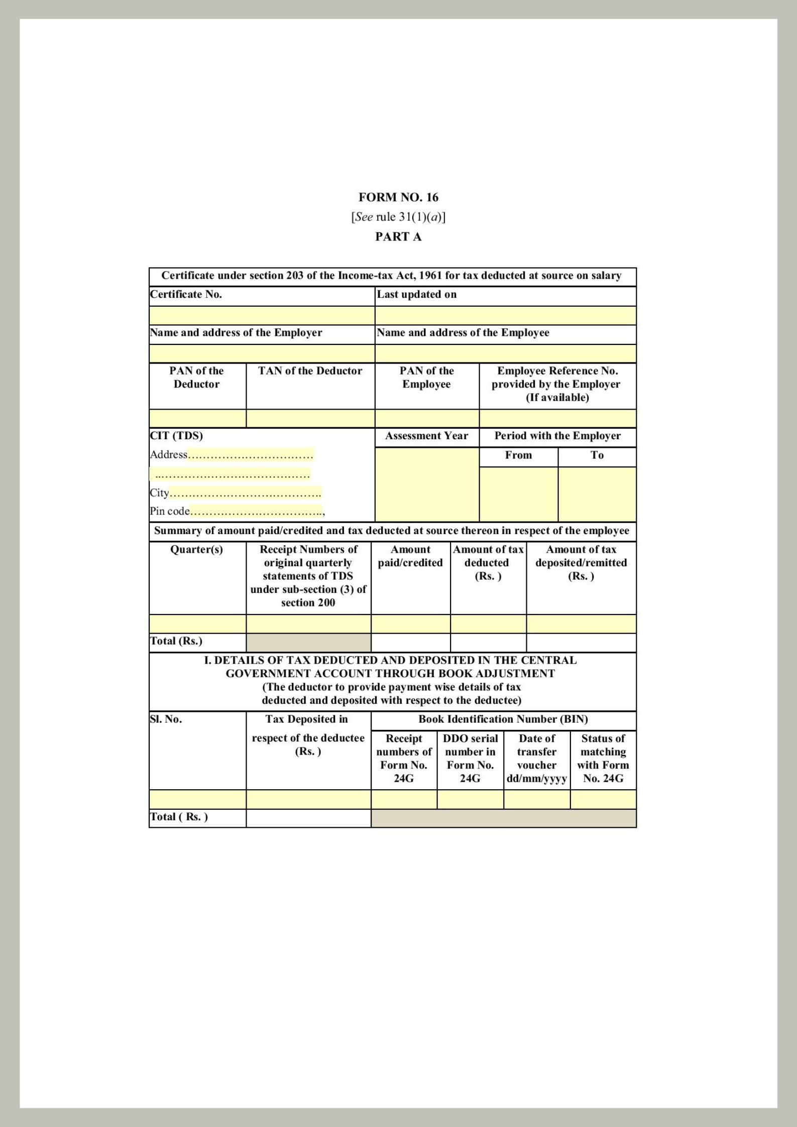 form 16 income tax pdf Form 1 PDF Download - Income Tax Department