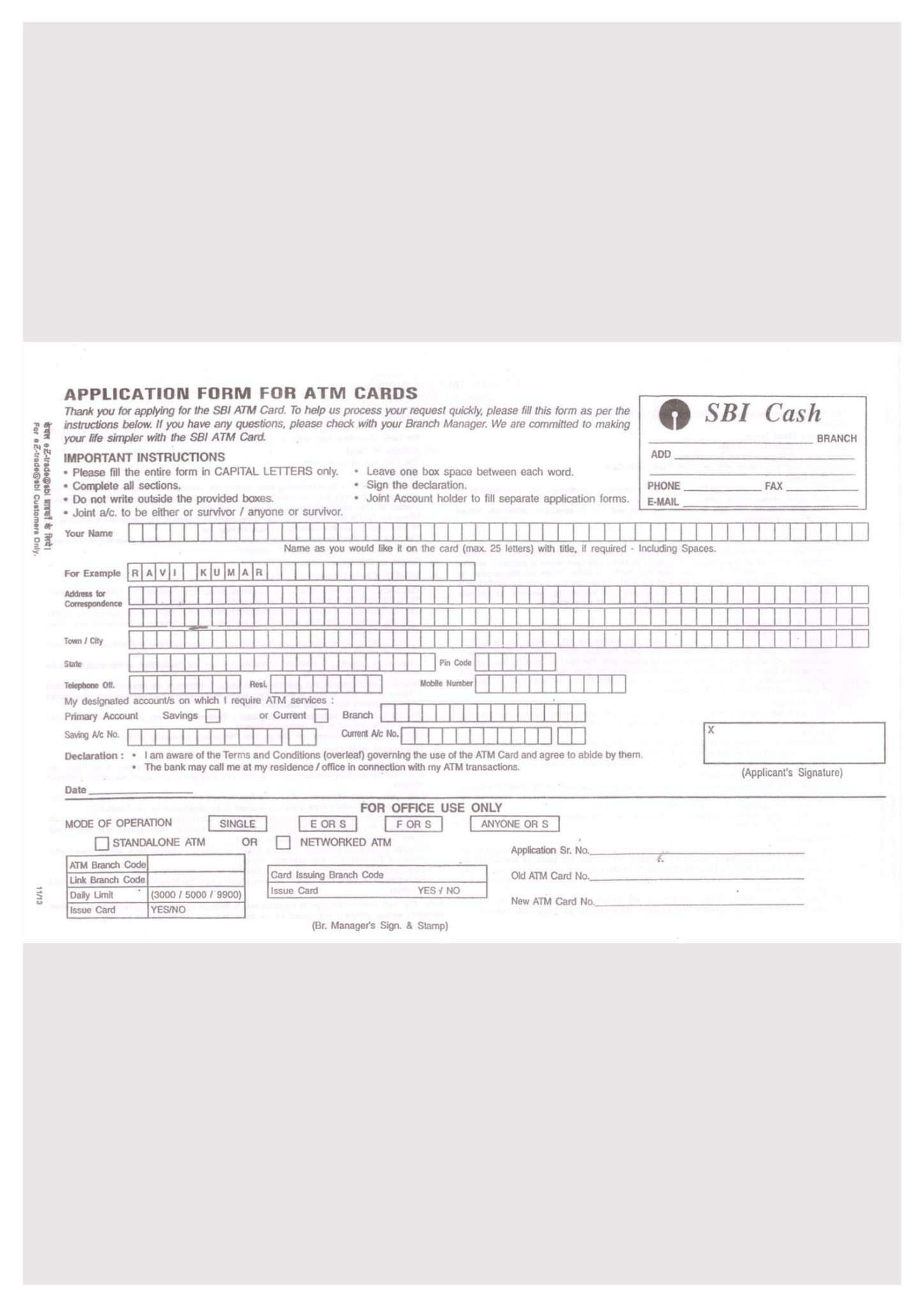 Sbi atm card application form pdf download pin generation