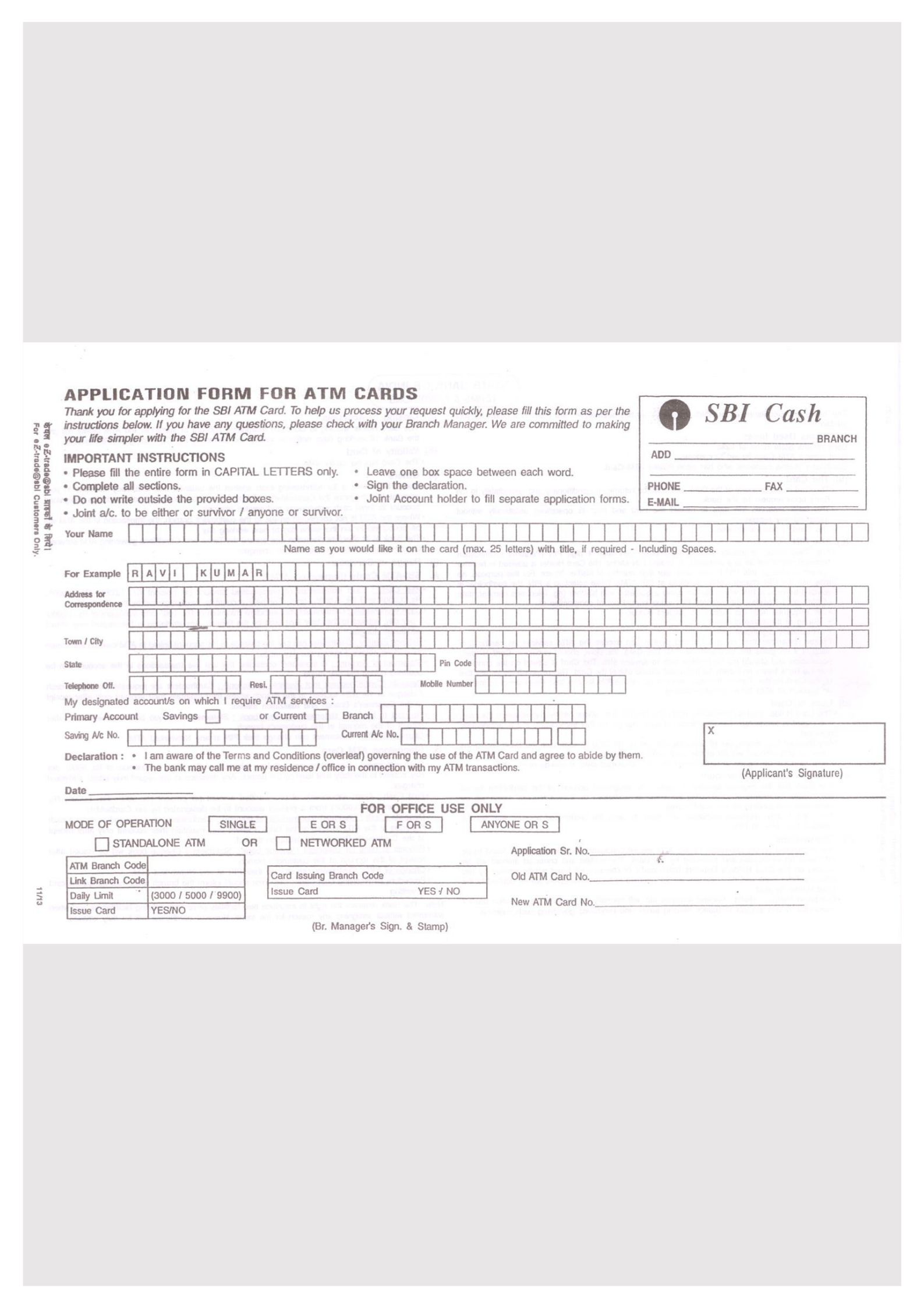 sbi application form pdf