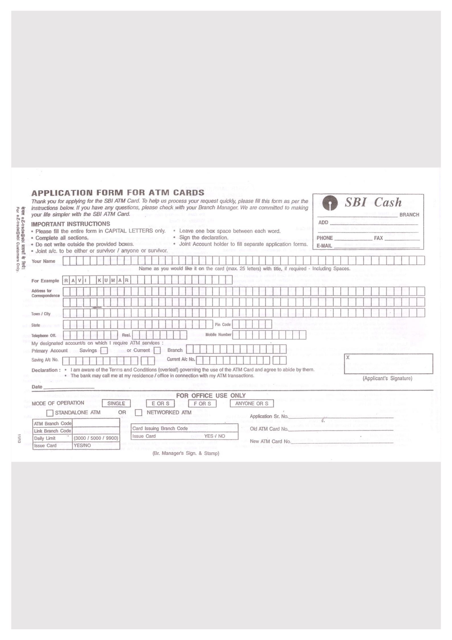 Sbi Atm Card Application Form Pdf Download Pin Generation Free 