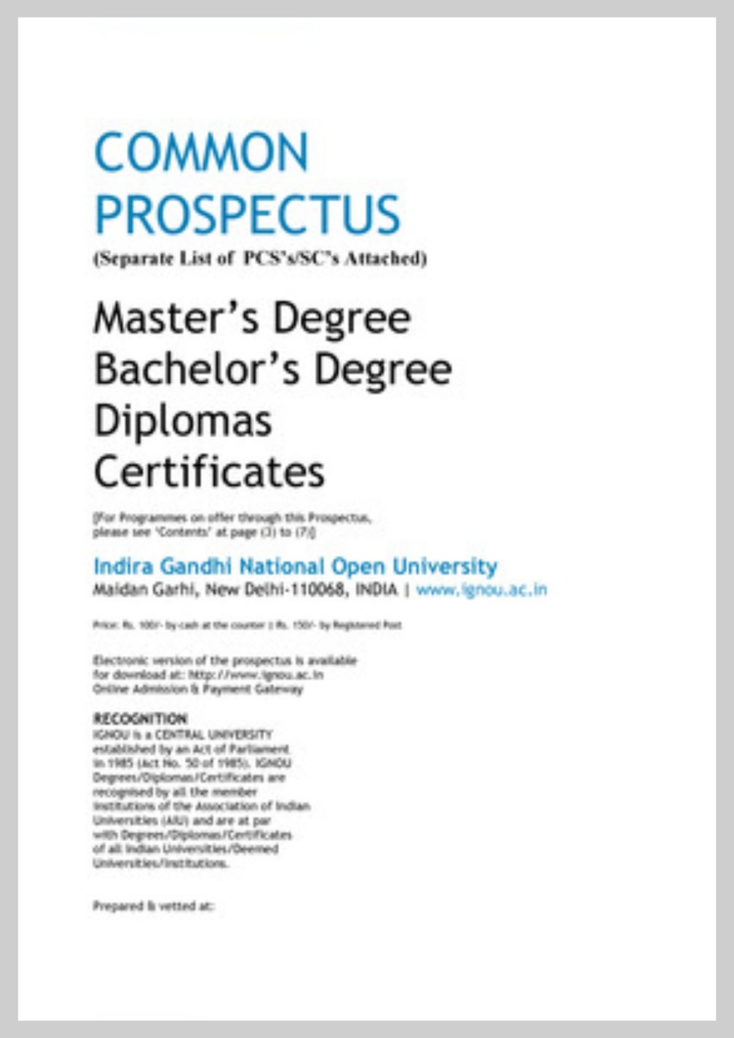IGNOU Courses List 2021 PDF Download ignou.ac.in