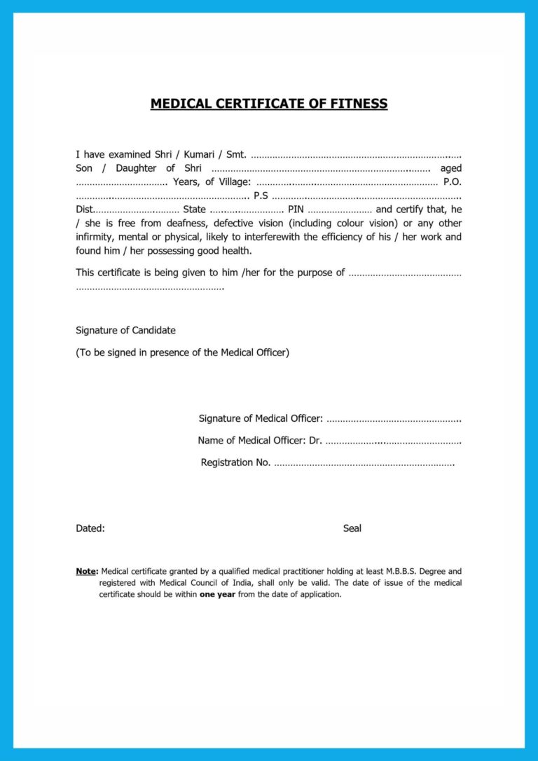 Medical Fitness Certificate PDF Form / Format Download dgms.gov.in