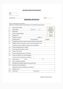 Bonafide Certificate Application Form PDF