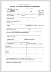 WB Post-matric Scholarship Application Form PDF