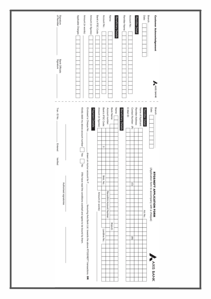 Axis Bank RTGS NEFT Form PDF