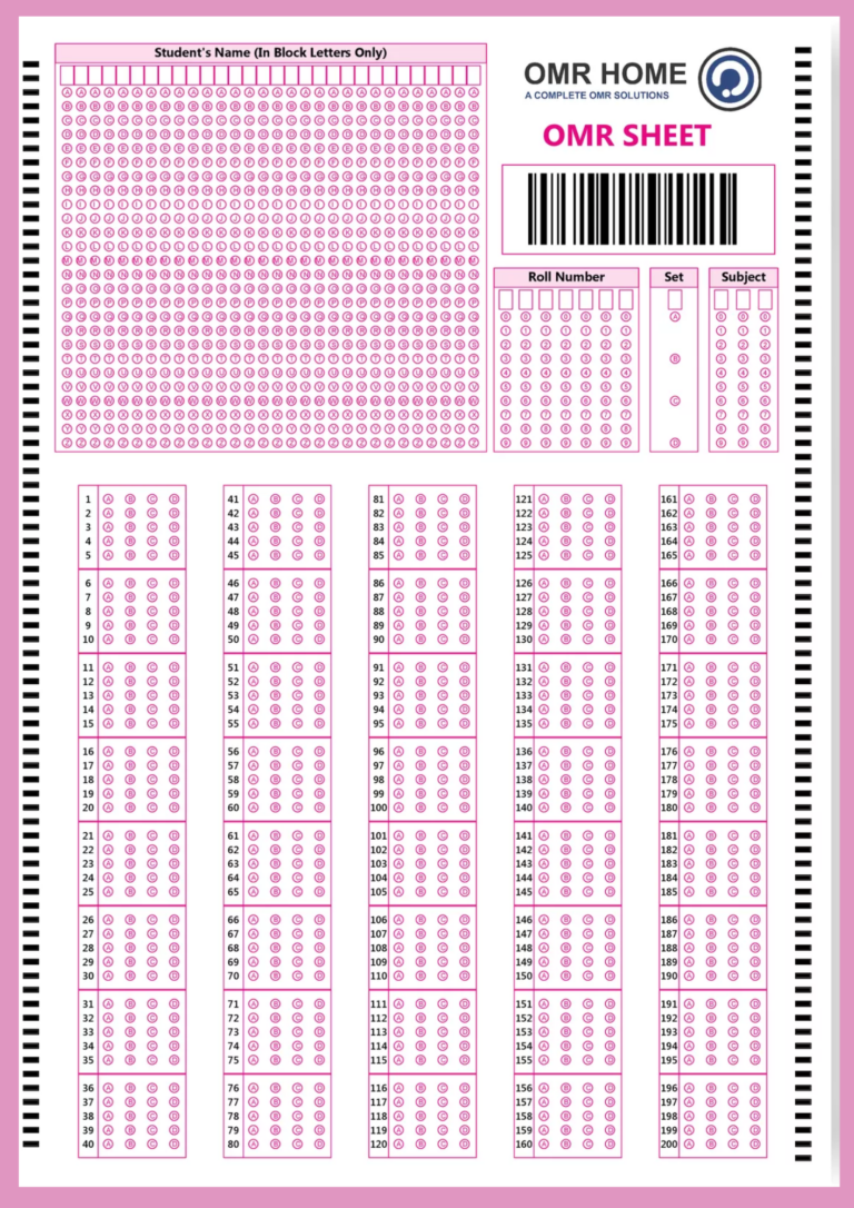 Omr sheet pdf sample download for practice