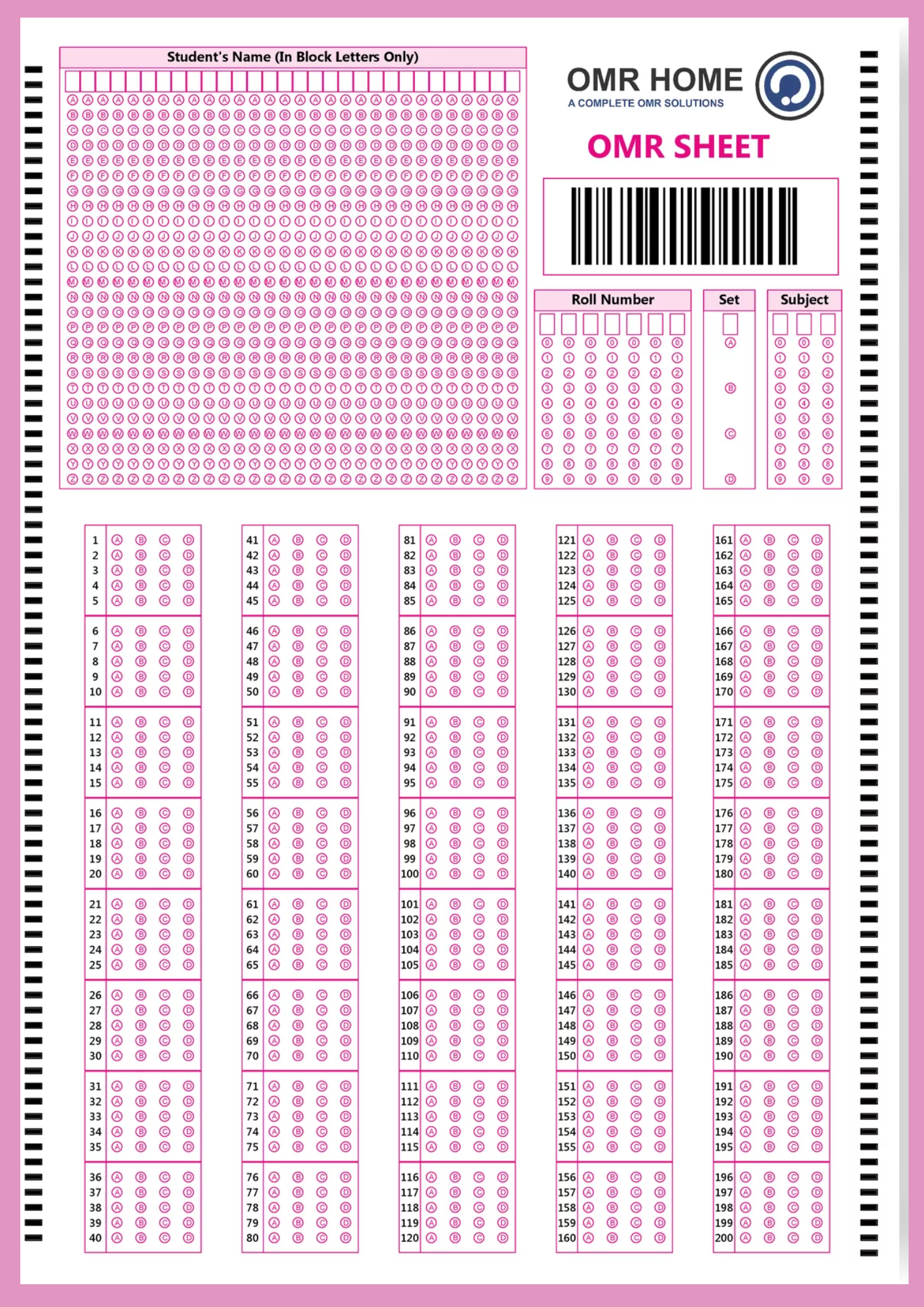 OMR Sheet Sample PDF Download for Practice