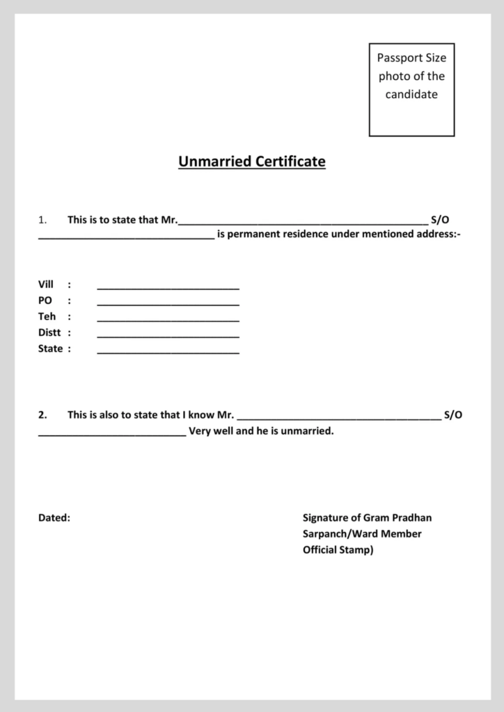 Unmarried Certificate PDF